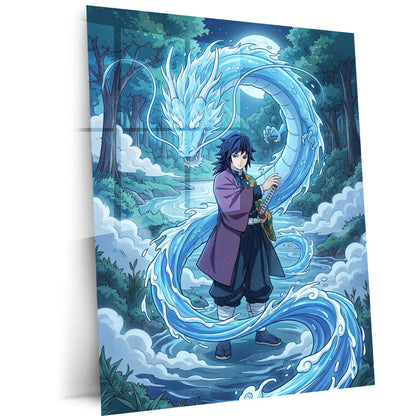 Anime Metal Poster | Giyu Tomioka Water Dragon Metal Poster | Demon Slayer Hashira Wall Art | Anime Metal Print