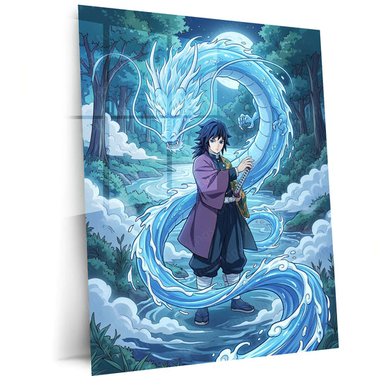 Anime Metal Poster | Giyu Tomioka Water Dragon Metal Poster | Demon Slayer Hashira Wall Art | Anime Metal Print