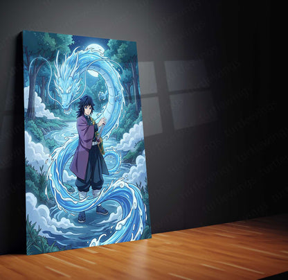 Anime Metal Poster | Giyu Tomioka Water Dragon Metal Poster | Demon Slayer Hashira Wall Art | Anime Metal Print