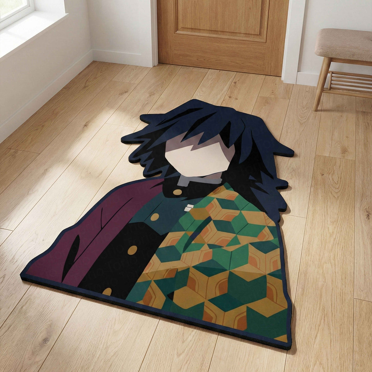Giyu Tomioka Calm Stance Floor Mat (3 mm Thick) | Demon Slayer Anime Cut-Out Flat Rug for Bedroom, Gaming Room & Otaku Home Decor