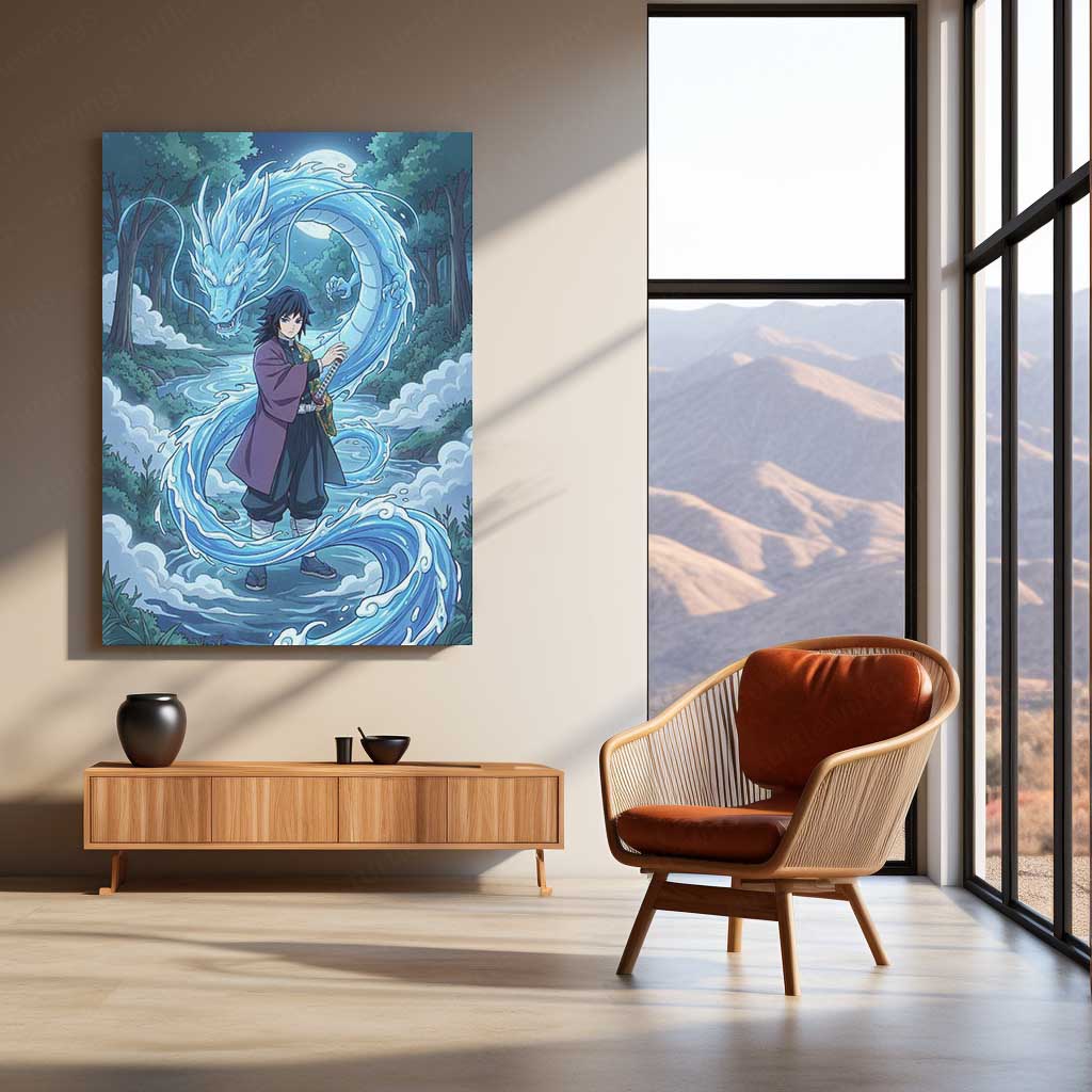 Anime Metal Poster | Giyu Tomioka Water Dragon Metal Poster | Demon Slayer Hashira Wall Art | Anime Metal Print