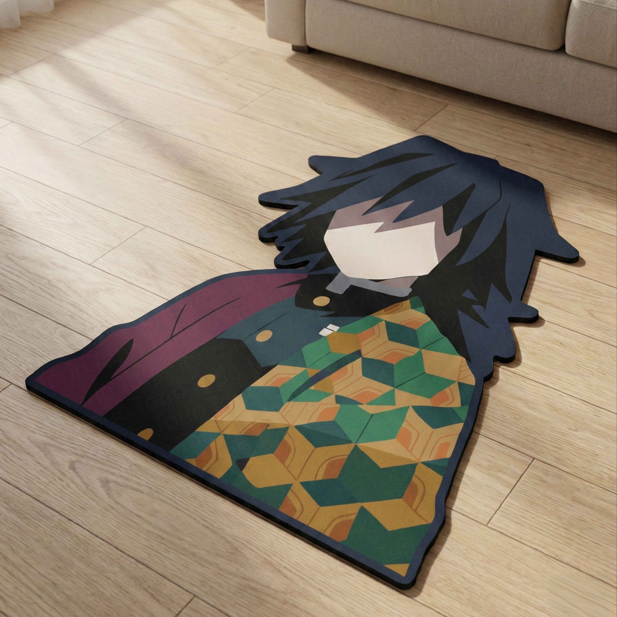 Giyu Tomioka Calm Stance Floor Mat (3 mm Thick) | Demon Slayer Anime Cut-Out Flat Rug for Bedroom, Gaming Room & Otaku Home Decor