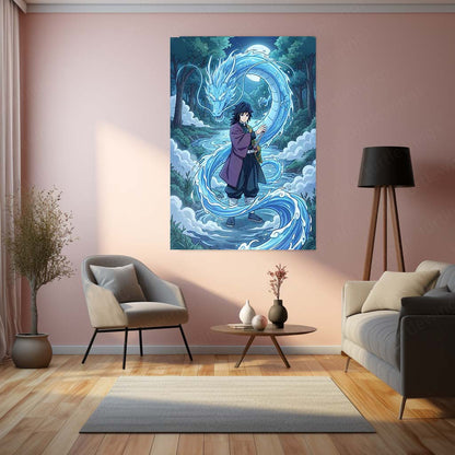 Anime Metal Poster | Giyu Tomioka Water Dragon Metal Poster | Demon Slayer Hashira Wall Art | Anime Metal Print