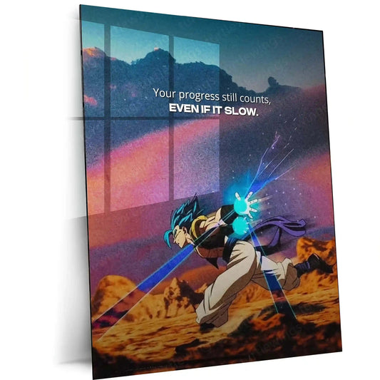 Quote Metal Poster | Gogeta – Your Progress Still Counts, Even If It’s Slow | Saiyan Discipline Metal Frame - TURTLEWINGS 