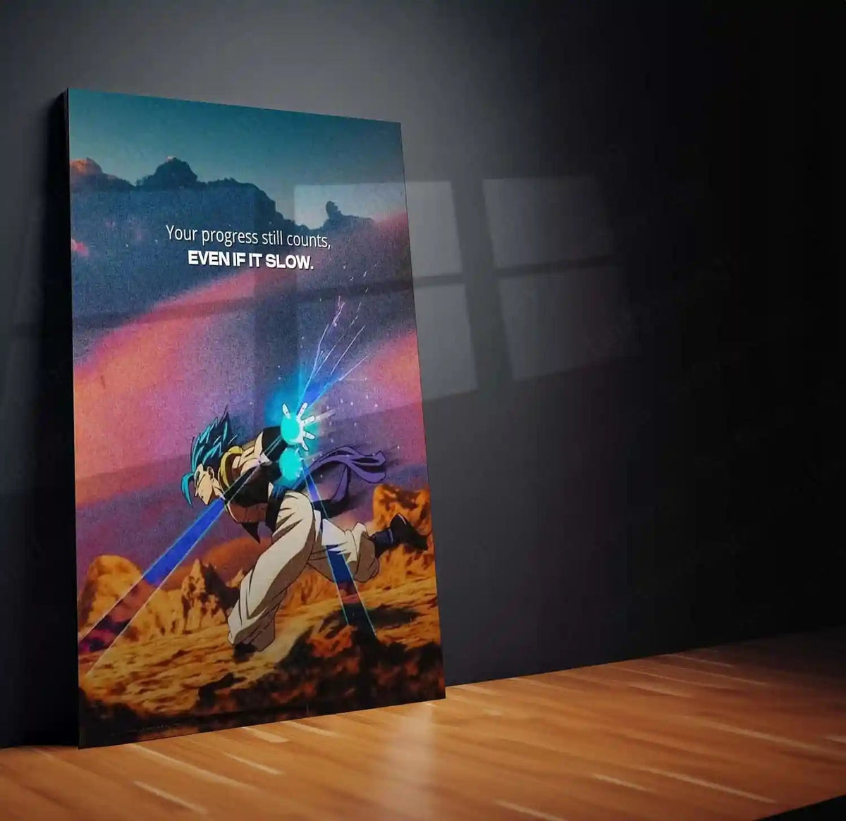 Quote Metal Poster | Gogeta – Your Progress Still Counts, Even If It’s Slow | Saiyan Discipline Metal Frame - TURTLEWINGS 