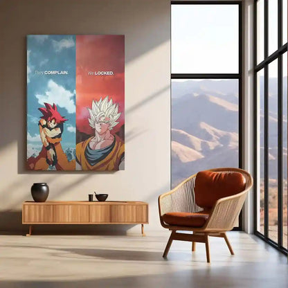 Quote Metal Poster | Goku – They Complain. We Locked. | Warrior Discipline Anime Metal Frame - TURTLEWINGS