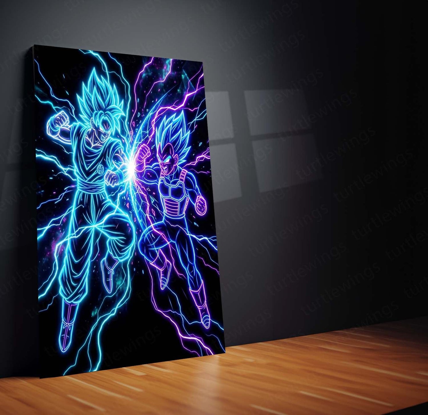 Anime Metal Poster | Goku & Vegeta Neon Clash Metal Poster | Legendary Saiyan Battle Wall Art  Epic Anime Energy Metal Frame by TurtleWings