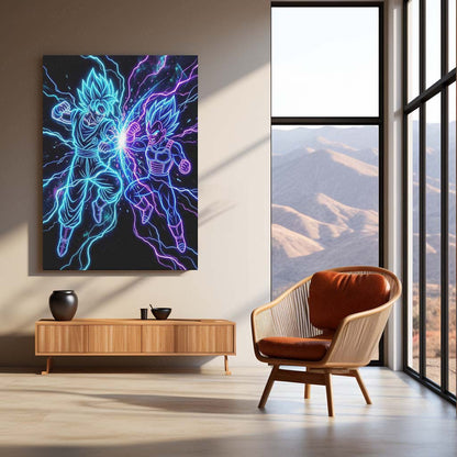 Anime Metal Poster | Goku & Vegeta Neon Clash Metal Poster | Legendary Saiyan Battle Wall Art  Epic Anime Energy Metal Frame by TurtleWings