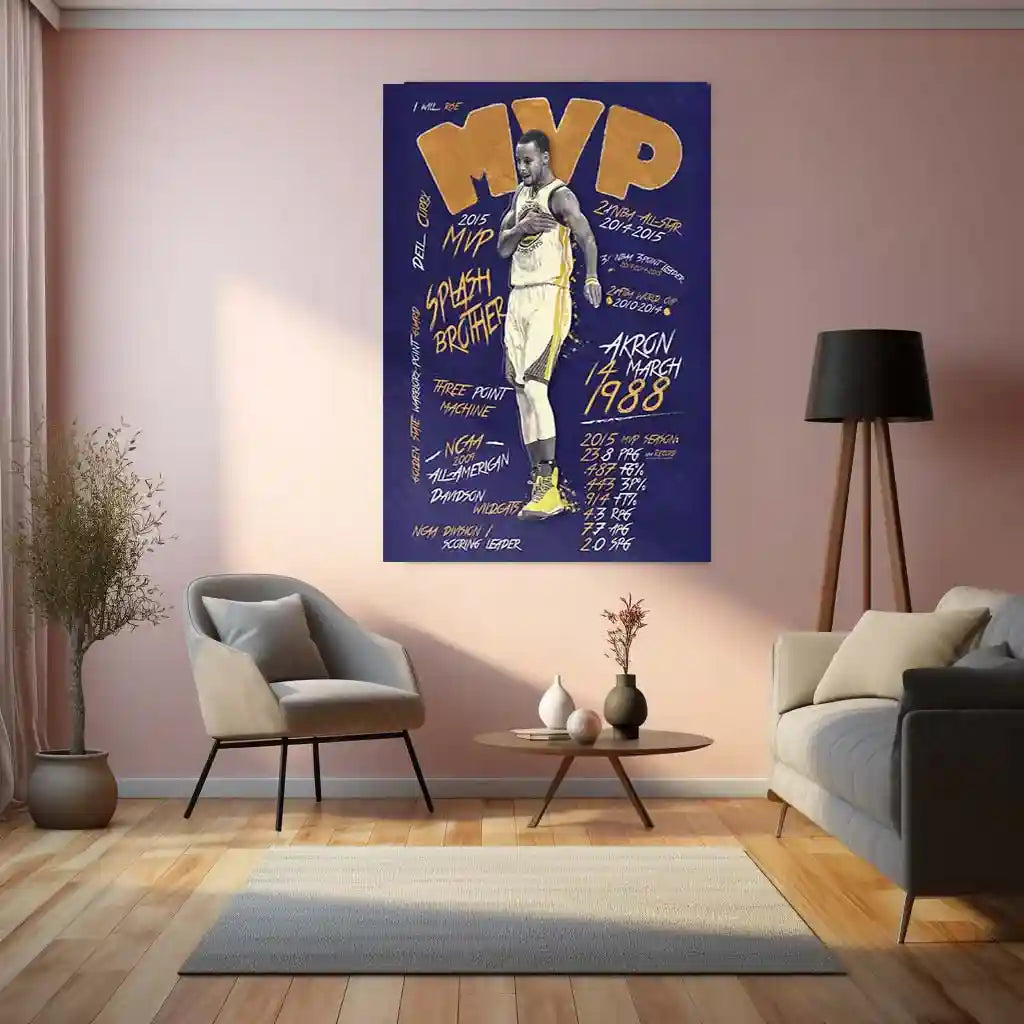 Golden State Greatness – Stephen Curry MVP Poster | Basketball Legend Metal Frame Wall Art - TURTLEWINGS