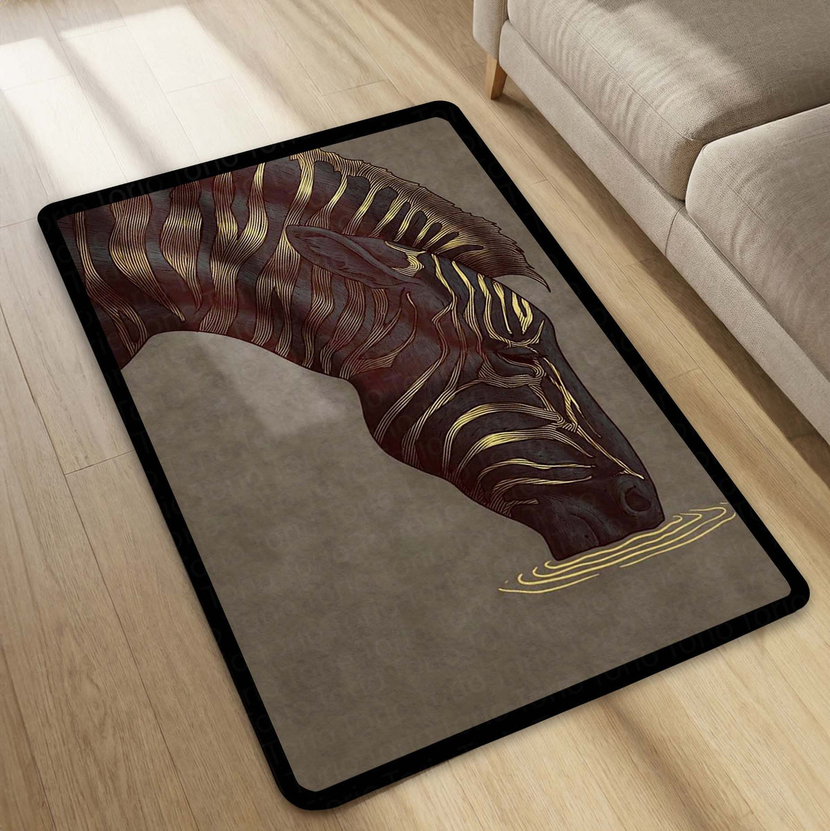 Golden Zebra Art Area Flat Rug | Abstract Animal Design Floor Mat | Luxury Aesthetic Flat Rug for Bedroom, Living Room & Gaming Room Decor | Anti Slip Washable 3 mm Carpet