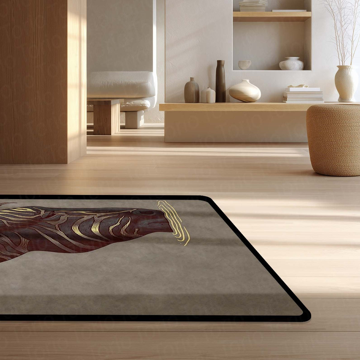 Golden Zebra Art Area Flat Rug | Abstract Animal Design Floor Mat | Luxury Aesthetic Flat Rug for Bedroom, Living Room & Gaming Room Decor | Anti Slip Washable 3 mm Carpet