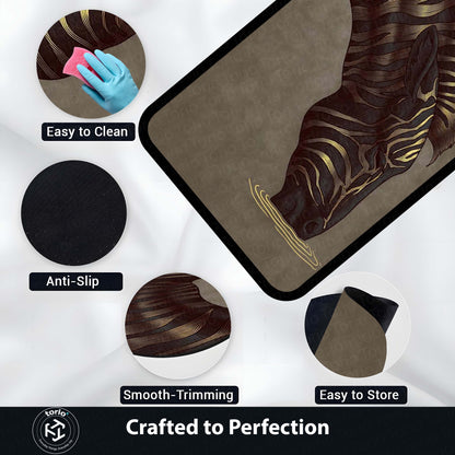 Golden Zebra Art Area Flat Rug | Abstract Animal Design Floor Mat | Luxury Aesthetic Flat Rug for Bedroom, Living Room & Gaming Room Decor | Anti Slip Washable 3 mm Carpet