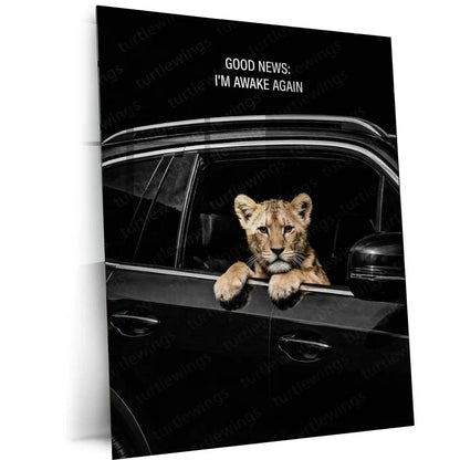 Quote Metal Poster | Good News – I’m Awake Again | Bold Motivation Wall Art | Fearless Mindset Inspirational Metal Frame - TURTLEWINGS