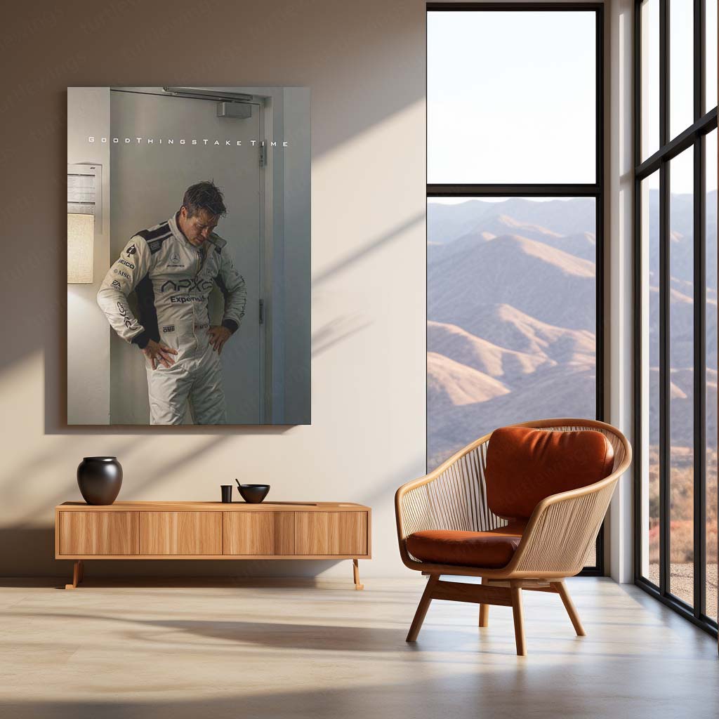 Quote Metal Poster | Brad Pitt – Good Things Take Time | F1 Racing Motivational Metal Frame | Patience & Success Wall Art by TurtleWings