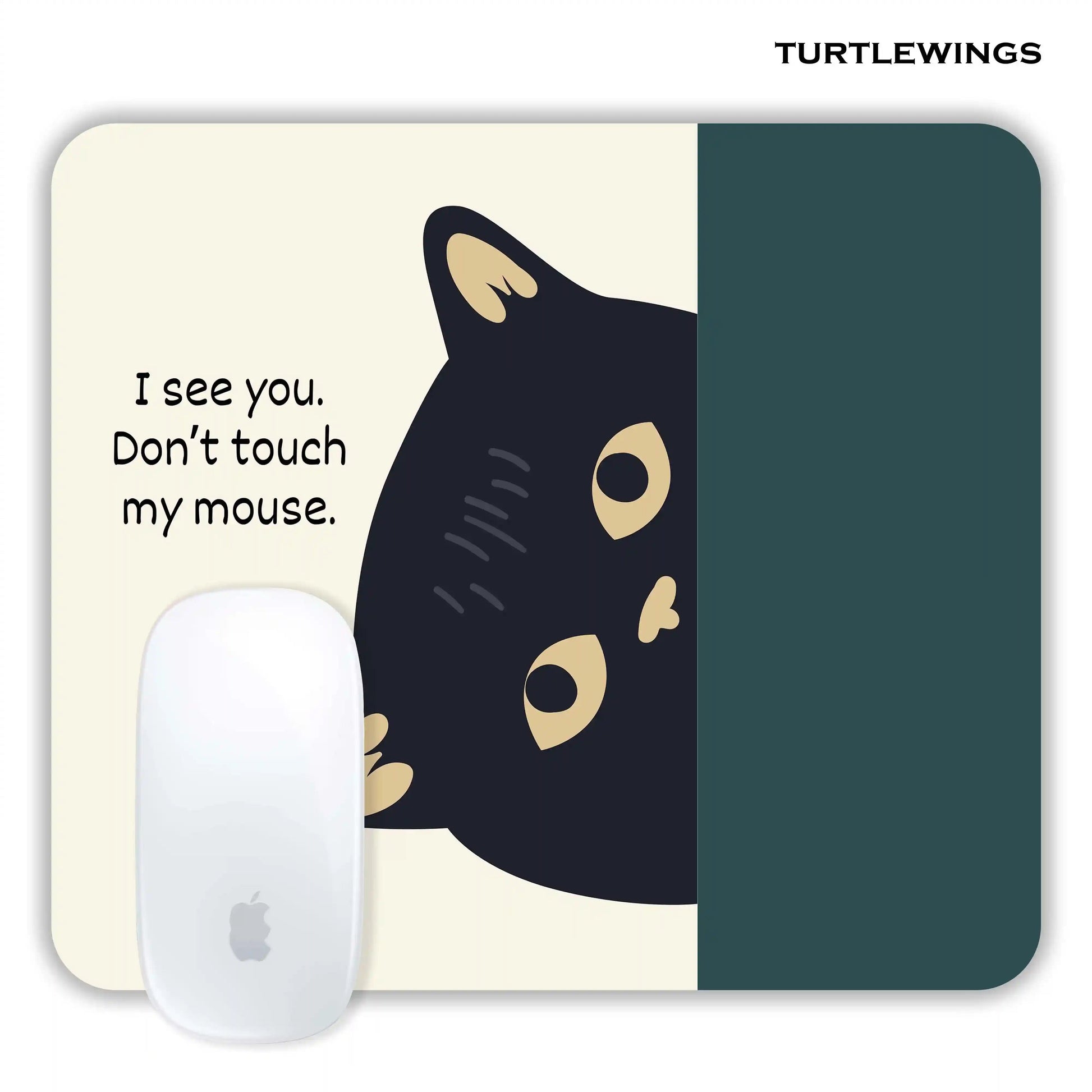 Green and Beige Illustrated Funny Small Mousepad - TURTLEWINGS