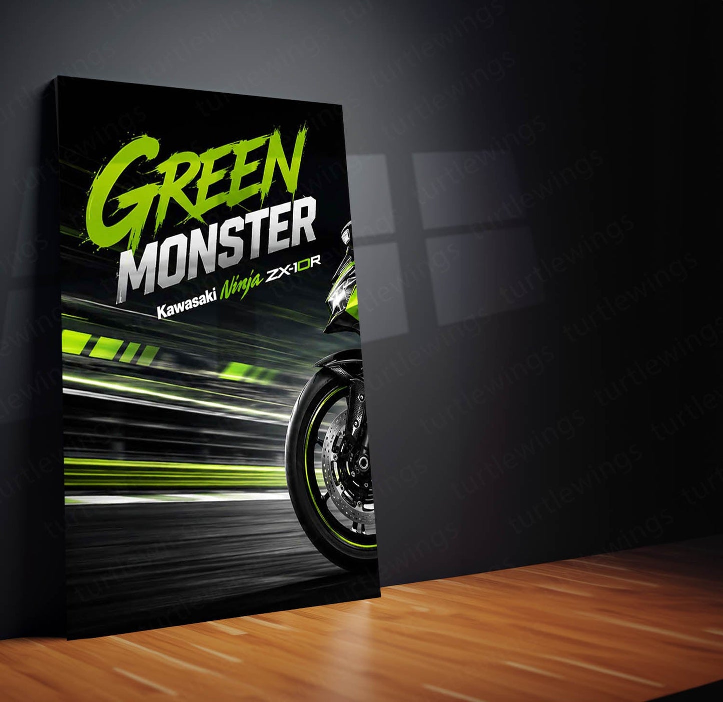 Bike Metal Poster Set of 3 | Kawasaki Ninja ZX-10R Green Monster Racing Triptych Wall Art