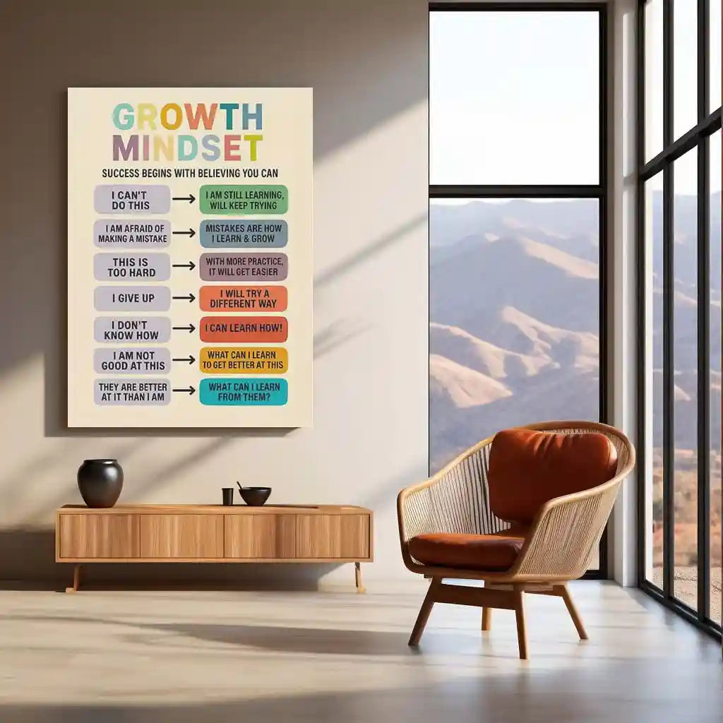 Quote Metal Poster | Growth Mindset | Positive Thinking Motivation Wall Art | Inspirational Learning Mindset Metal Frame - TURTLEWINGS