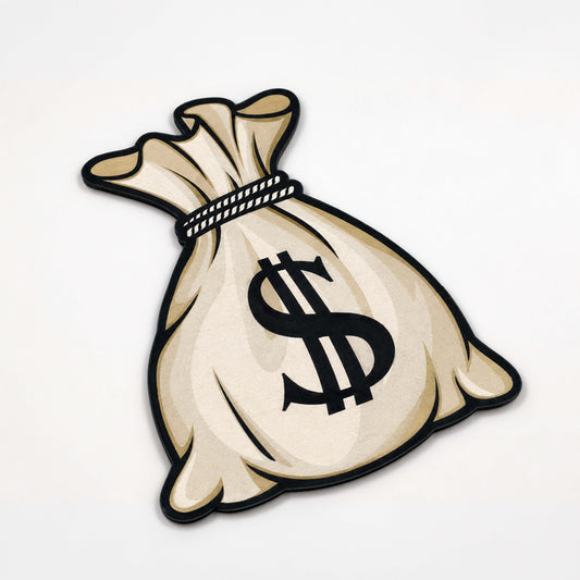 Money Bag Cut-out Flat Rug | Cartoon Cash Sack Flat Rug | Wealth & Hustle-Themed Room Decor