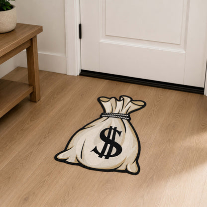 Money Bag Cut-out Flat Rug | Cartoon Cash Sack Flat Rug | Wealth & Hustle-Themed Room Decor