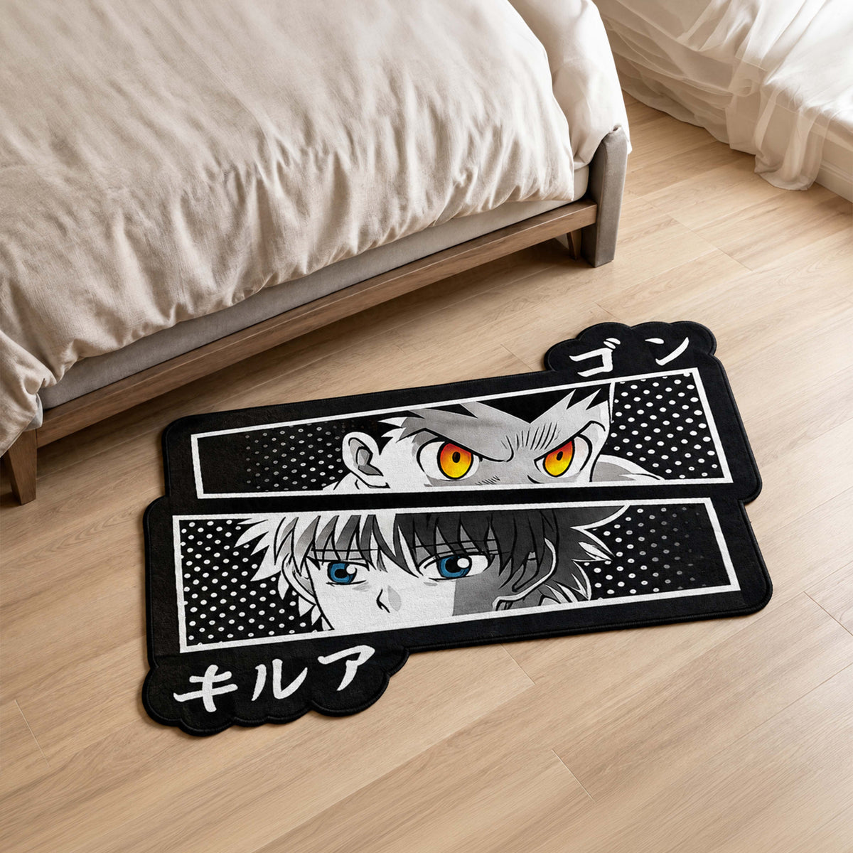 Gon Freecss & Killua Zoldyck Split Face Cut-out Flat Rug | Hunter × Hunter Anime Flat Rug | Premium Gaming Room Decor