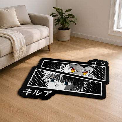 Gon Freecss & Killua Zoldyck Split Face Cut-out Flat Rug | Hunter × Hunter Anime Flat Rug | Premium Gaming Room Decor