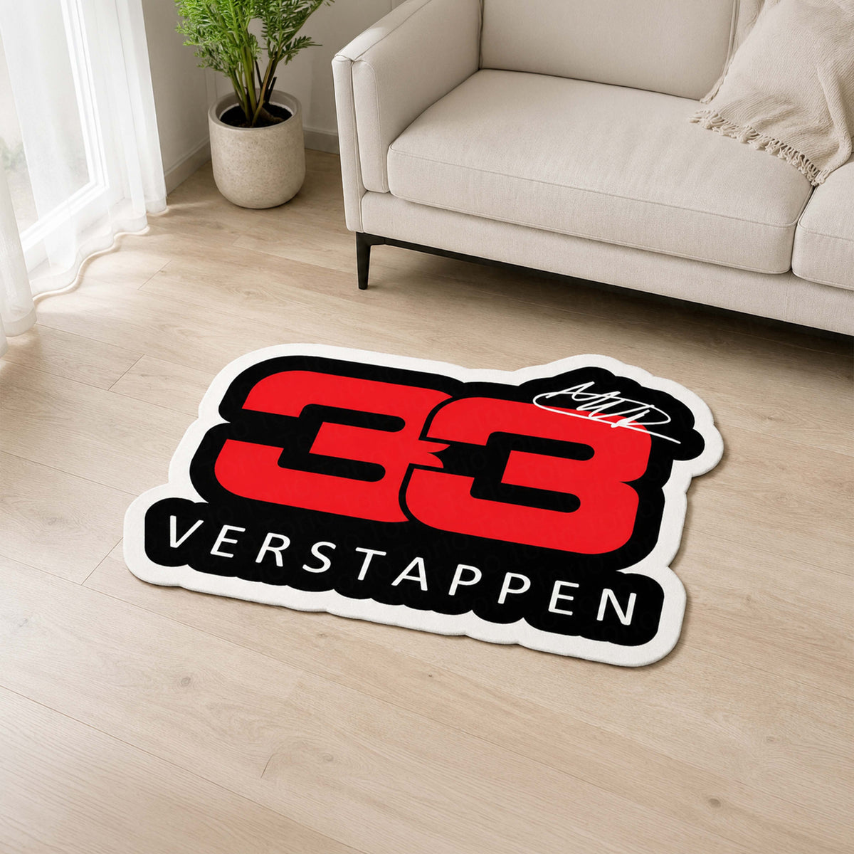 Max Verstappen 33 Formula Racing Flat Rug | Red Number 33 Motorsport Fan Die-Cut Flat Rug | Racing Room Floor Decor