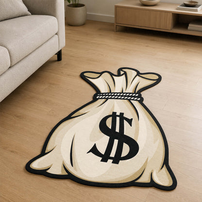 Money Bag Cut-out Flat Rug | Cartoon Cash Sack Flat Rug | Wealth & Hustle-Themed Room Decor