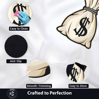 Money Bag Cut-out Flat Rug | Cartoon Cash Sack Flat Rug | Wealth & Hustle-Themed Room Decor