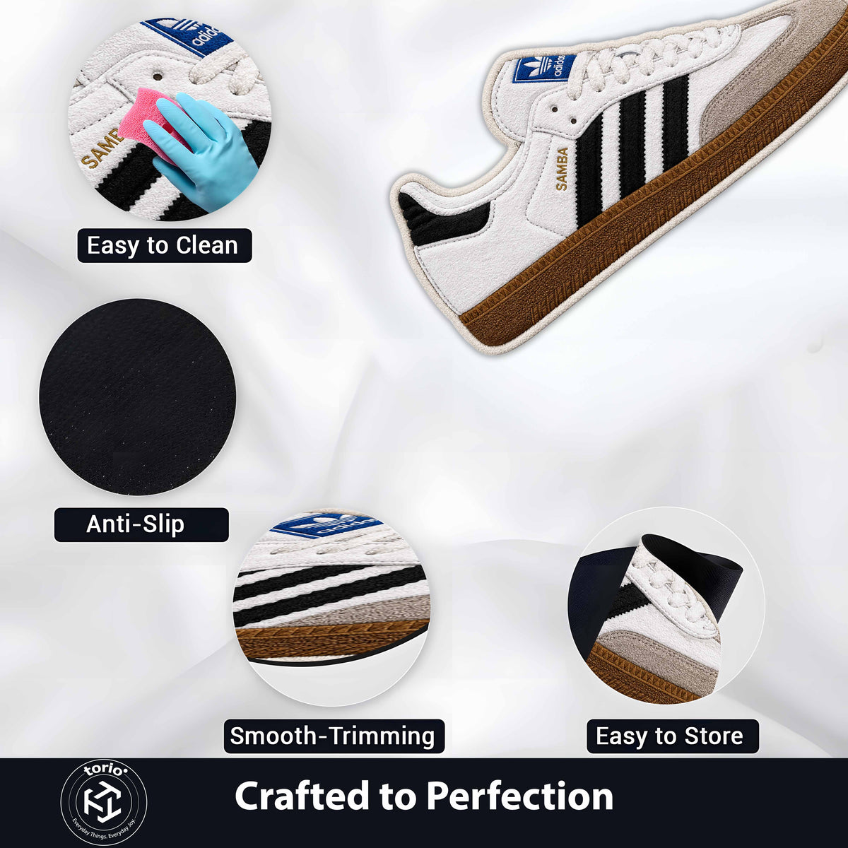 Adidas Samba Classic Cut-out Flat Rug | Iconic White & Black Sneaker Flat Rug | Premium Streetwear Room Decor