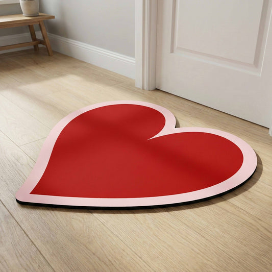Heart Shape Floor Mat (3 mm Thick) | Minimal Love Heart Flat Rug for Bedroom, Living Room, Entryway & Aesthetic Home Decor