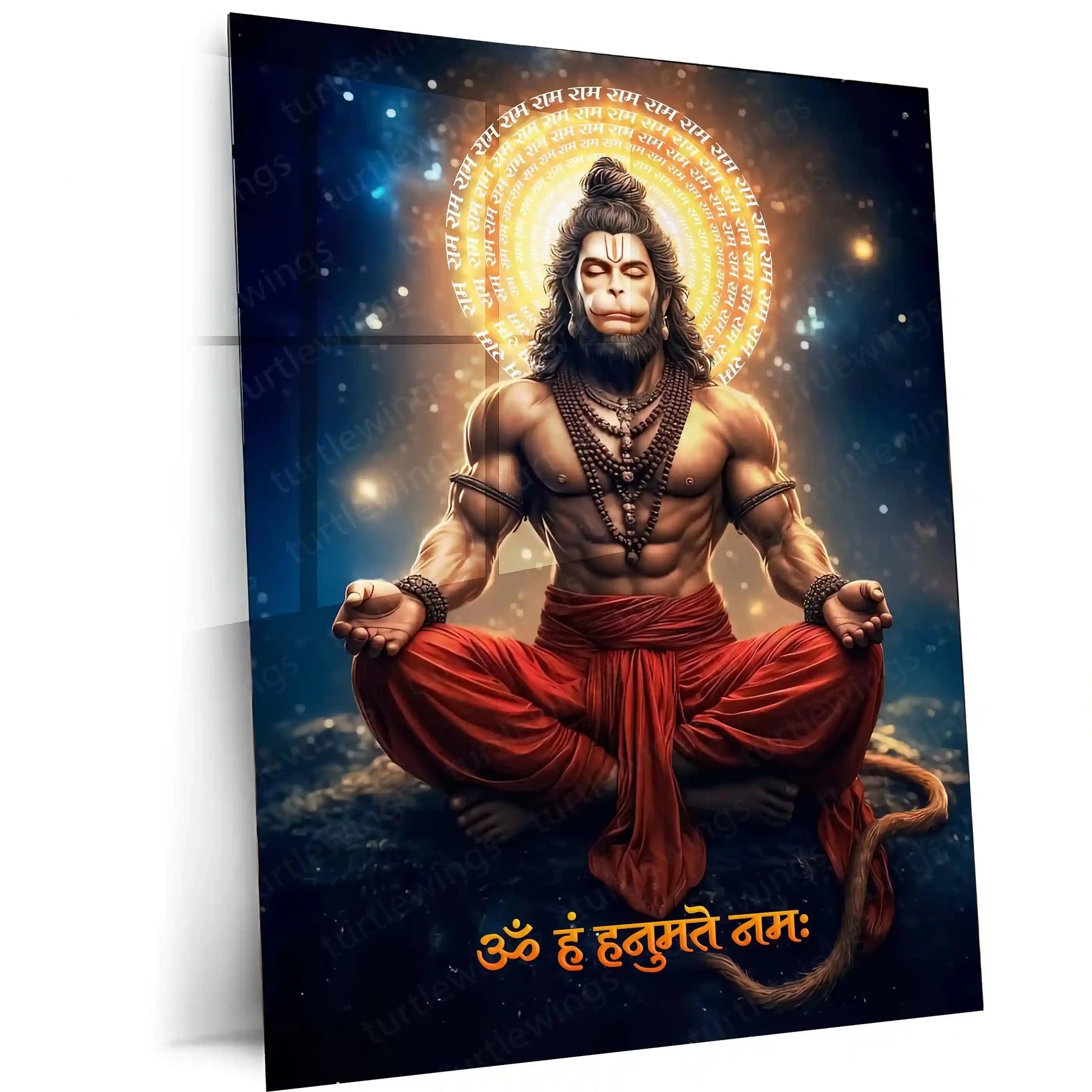 Spiritual God Metal Poster | Lord Hanuman Ji Metal Poster | Devotional Wall Art | Bajrangbali Spiritual Frame - TURTLEWINGS