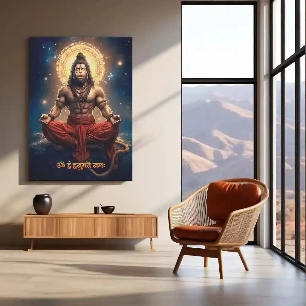 Spiritual God Metal Poster | Lord Hanuman Ji Metal Poster | Devotional Wall Art | Bajrangbali Spiritual Frame - TURTLEWINGS