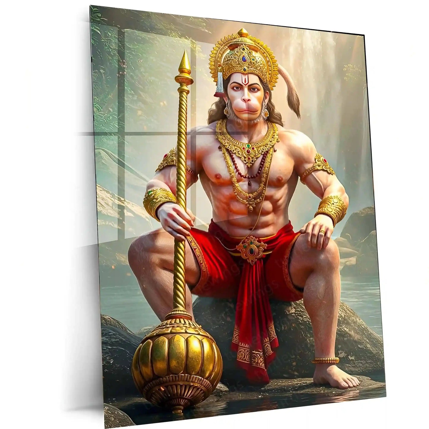Spiritual God Metal Poster | Lord Hanuman Ji Metal Poster | Devotional Wall Art | Bajrangbali Spiritual Frame 01 - TURTLEWINGS