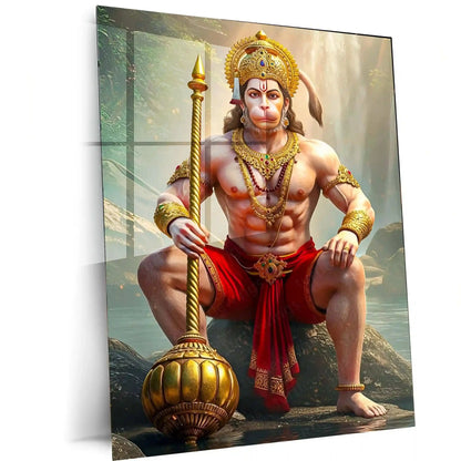 Spiritual God Metal Poster | Lord Hanuman Ji Metal Poster | Devotional Wall Art | Bajrangbali Spiritual Frame 01 - TURTLEWINGS
