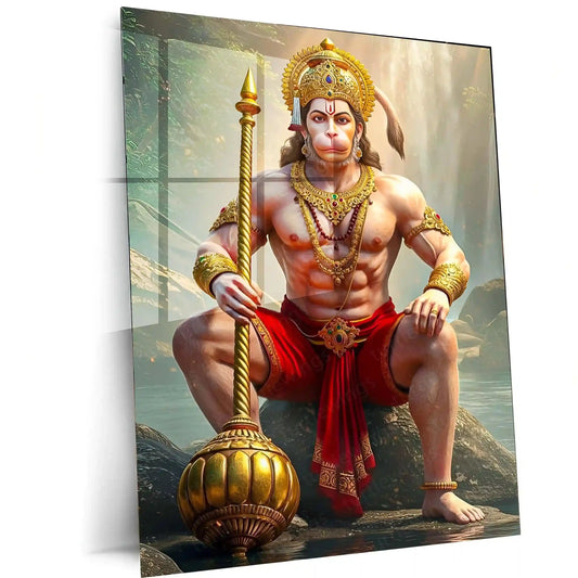 Spiritual God Metal Poster | Lord Hanuman Ji Metal Poster | Devotional Wall Art | Bajrangbali Spiritual Frame 01 - TURTLEWINGS