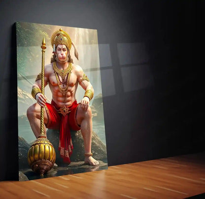Spiritual God Metal Poster | Lord Hanuman Ji Metal Poster | Devotional Wall Art | Bajrangbali Spiritual Frame 01 - TURTLEWINGS