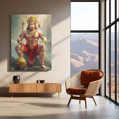 Spiritual God Metal Poster | Lord Hanuman Ji Metal Poster | Devotional Wall Art | Bajrangbali Spiritual Frame 01 - TURTLEWINGS