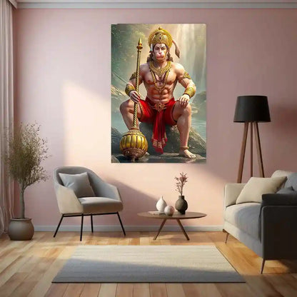 Spiritual God Metal Poster | Lord Hanuman Ji Metal Poster | Devotional Wall Art | Bajrangbali Spiritual Frame 01 - TURTLEWINGS