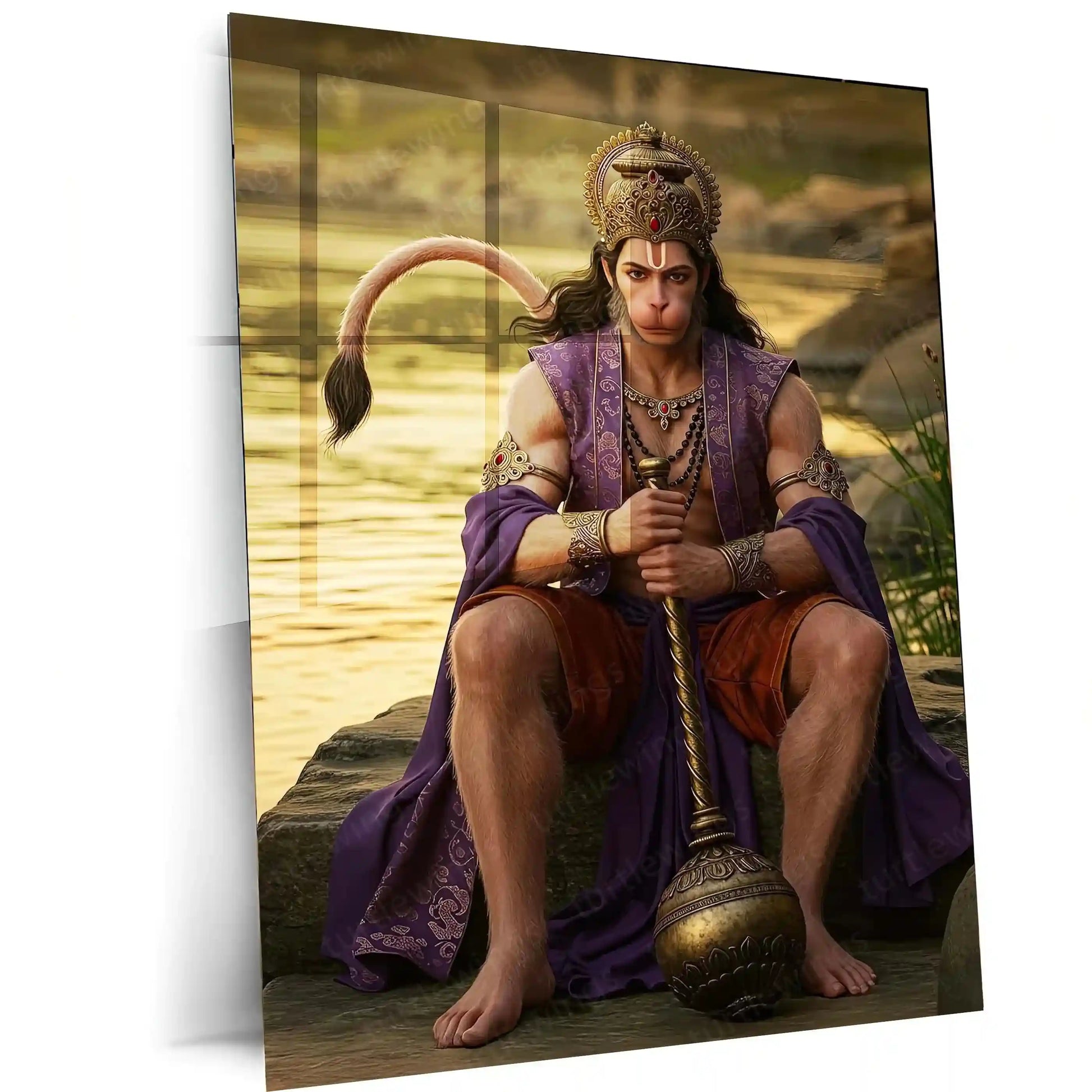 Spiritual God Metal Poster | Lord Hanuman Ji Metal Poster | Devotional Wall Art | Bajrangbali Spiritual Frame 02 - TURTLEWINGS