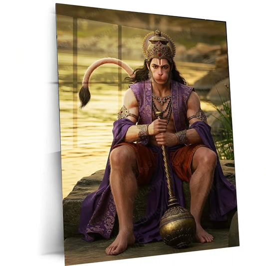 Spiritual God Metal Poster | Lord Hanuman Ji Metal Poster | Devotional Wall Art | Bajrangbali Spiritual Frame 02 - TURTLEWINGS