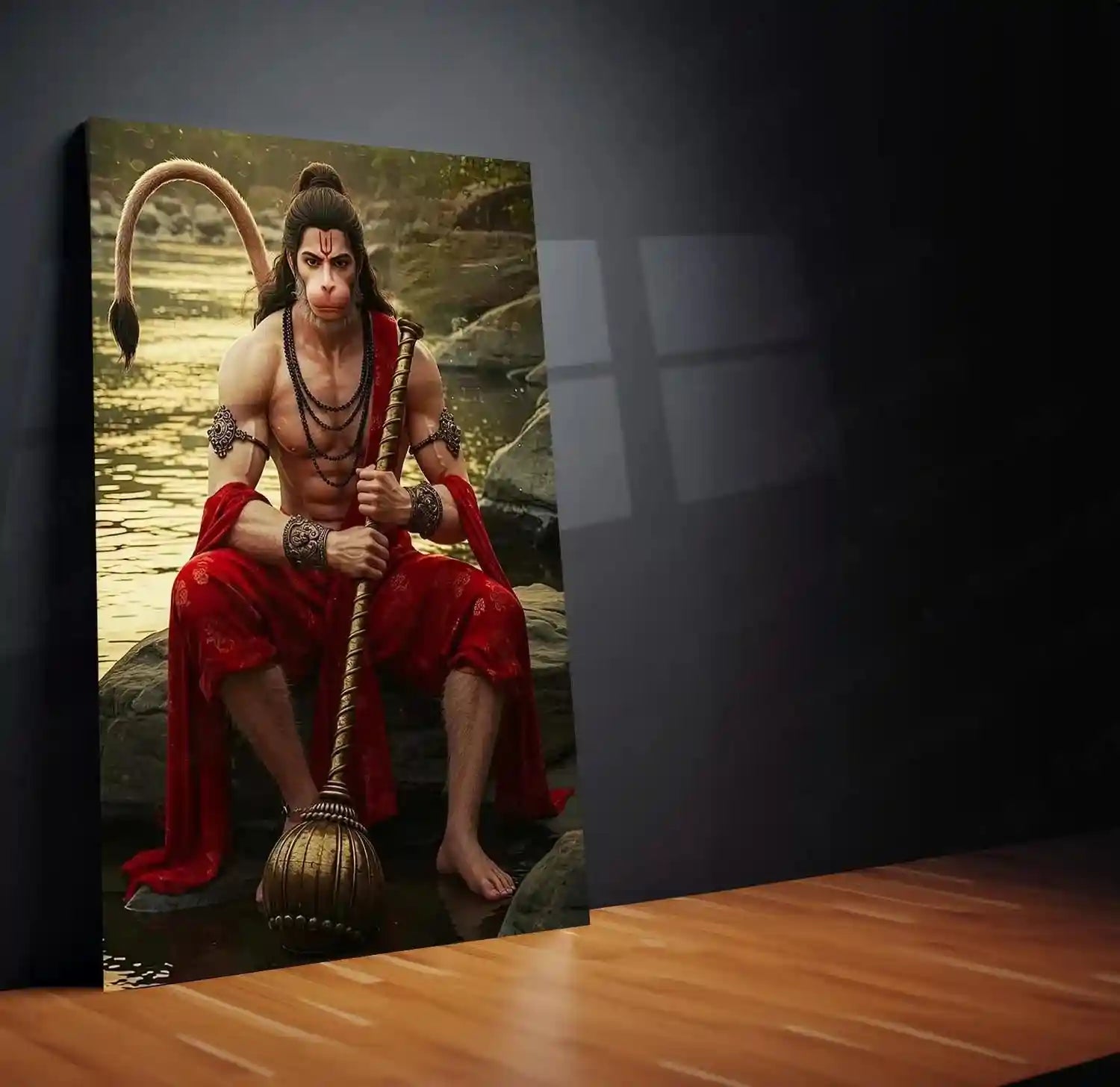 Spiritual God Metal Poster | Lord Hanuman Ji Metal Poster | Devotional Wall Art | Bajrangbali Spiritual Frame 03 - TURTLEWINGS
