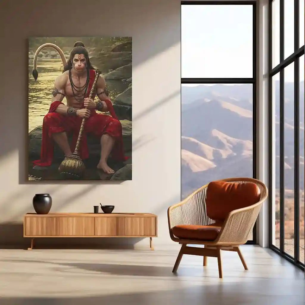 Spiritual God Metal Poster | Lord Hanuman Ji Metal Poster | Devotional Wall Art | Bajrangbali Spiritual Frame 03 - TURTLEWINGS