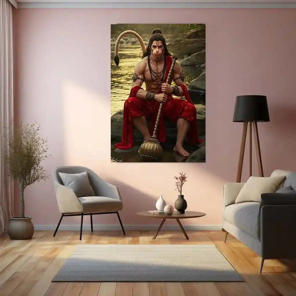 Spiritual God Metal Poster | Lord Hanuman Ji Metal Poster | Devotional Wall Art | Bajrangbali Spiritual Frame 03 - TURTLEWINGS