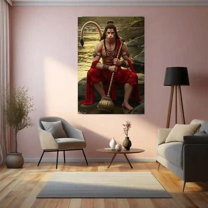 Spiritual God Metal Poster | Lord Hanuman Ji Metal Poster | Devotional Wall Art | Bajrangbali Spiritual Frame 03 - TURTLEWINGS