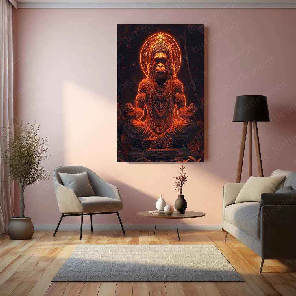Hanuman Metal Poster – Divine Strength & Devotion Wall Art | Bajrangbali Spiritual Decor 3 - TURTLEWINGS