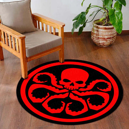 Hydra Logo Round Flat Rug | Marvel Inspired Floor Mat | Anti-Slip 3 mm Absorbent Circle Flat Rug for Gaming Room, Bedroom & Superhero Decor