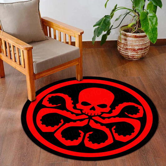 Hydra Logo Round Flat Rug | Marvel Inspired Floor Mat | Anti-Slip 3 mm Absorbent Circle Flat Rug for Gaming Room, Bedroom & Superhero Decor