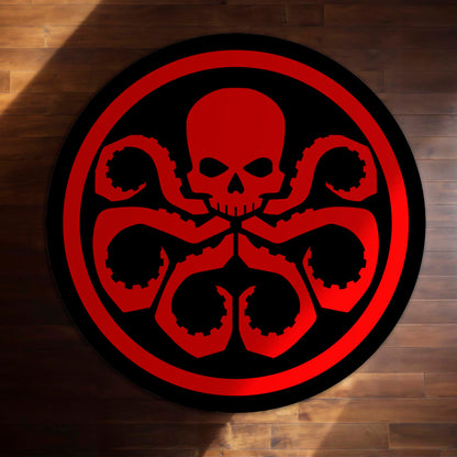 Hydra Logo Round Flat Rug | Marvel Inspired Floor Mat | Anti-Slip 3 mm Absorbent Circle Flat Rug for Gaming Room, Bedroom & Superhero Decor