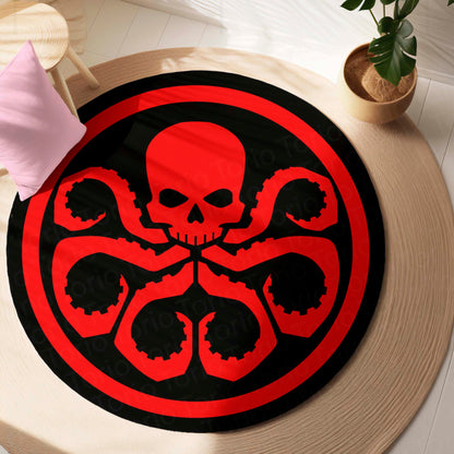 Hydra Logo Round Flat Rug | Marvel Inspired Floor Mat | Anti-Slip 3 mm Absorbent Circle Flat Rug for Gaming Room, Bedroom & Superhero Decor