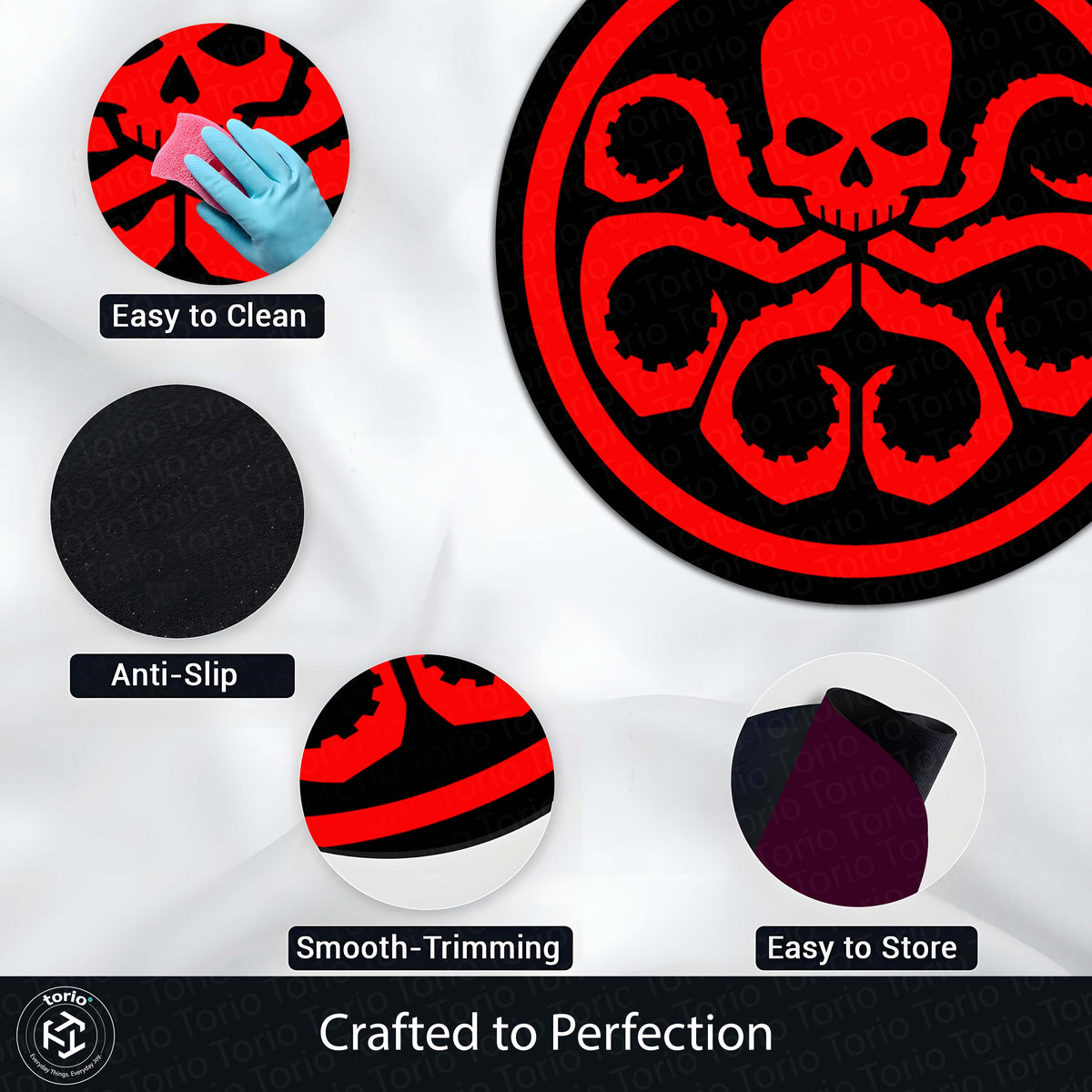 Hydra Logo Round Flat Rug | Marvel Inspired Floor Mat | Anti-Slip 3 mm Absorbent Circle Flat Rug for Gaming Room, Bedroom & Superhero Decor
